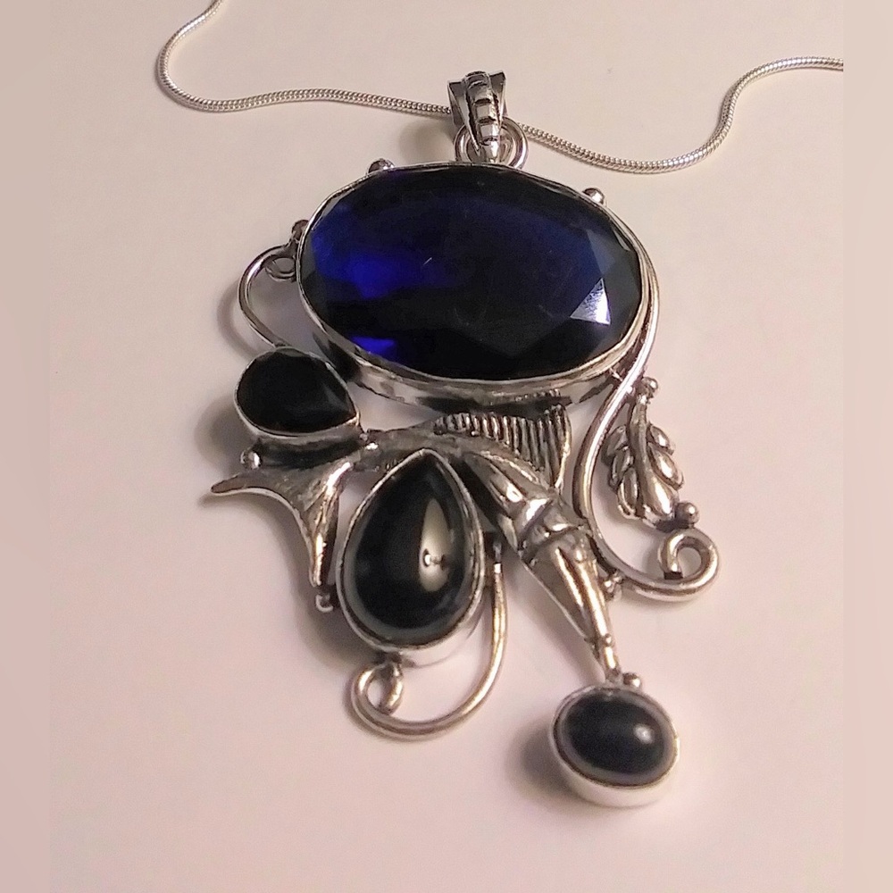 Tanzanite Black Onyx Stamped 925 Sterling Silver Necklace
